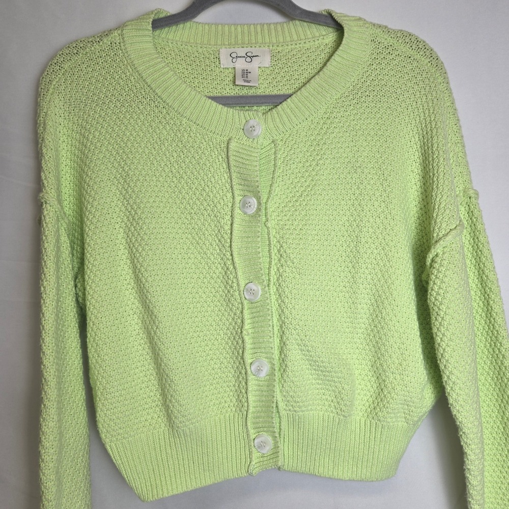 Jessica Simpson Cropped Cardigan Winter Fall Colorful Lime‎ Green Medium
